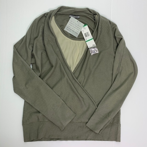 Anne Klein Sweater Large Layered Silk Green Pullover NWT - Picture 6 of 8